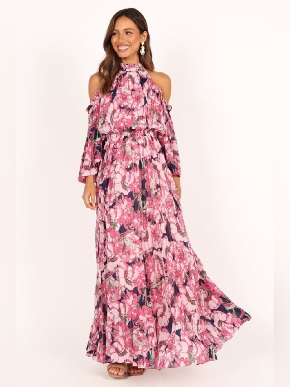 Petal and Pup Hilary Pleated Maxi Dress Pink Floral